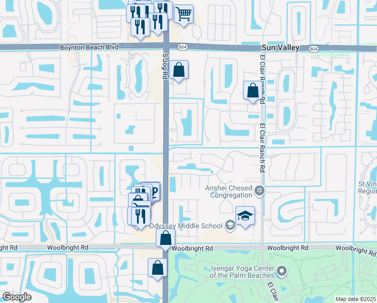 map of restaurants, bars, coffee shops, grocery stores, and more near 6404 Park Lake Circle in Boynton Beach