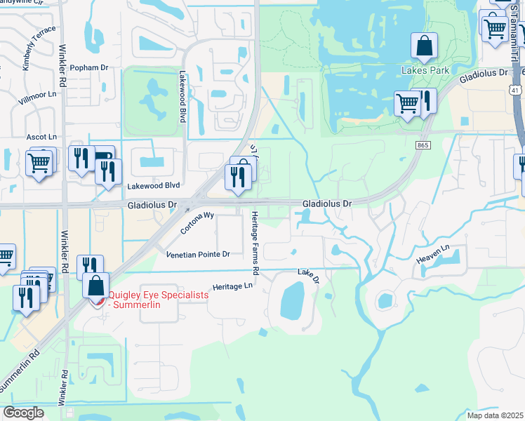 map of restaurants, bars, coffee shops, grocery stores, and more near 7981 Gladiolus Drive in Fort Myers