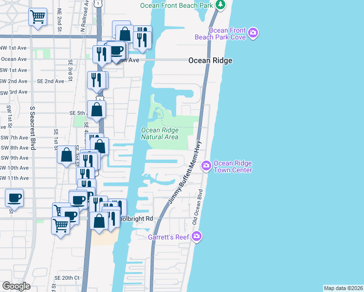 map of restaurants, bars, coffee shops, grocery stores, and more near 22 Harbour Drive North in Boynton Beach