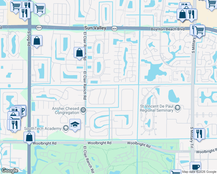 map of restaurants, bars, coffee shops, grocery stores, and more near 5891 Royal Isles Boulevard in Boynton Beach