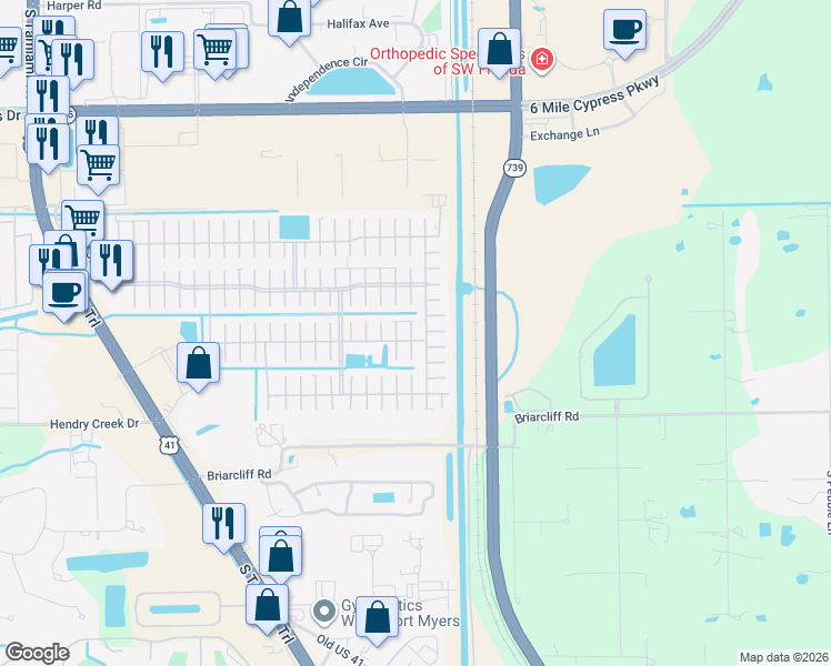 map of restaurants, bars, coffee shops, grocery stores, and more near 62 Verlo Court in Fort Myers