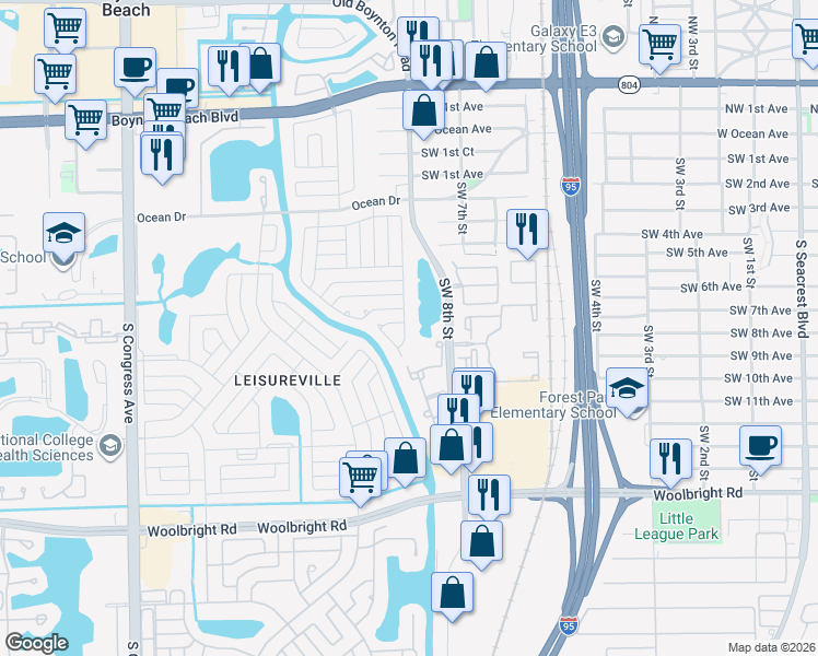 map of restaurants, bars, coffee shops, grocery stores, and more near 700 Southwest 8th Place in Boynton Beach