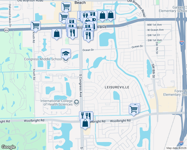 map of restaurants, bars, coffee shops, grocery stores, and more near 608 Southwest Golf Drive in Boynton Beach