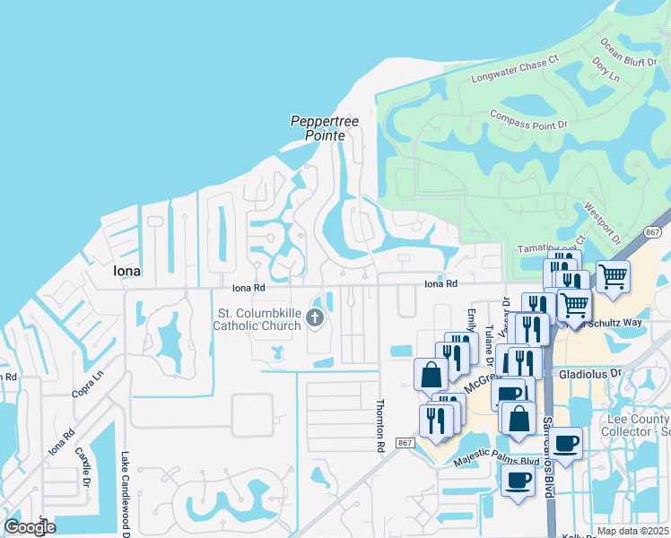 map of restaurants, bars, coffee shops, grocery stores, and more near 15236 Knots Landing in Fort Myers