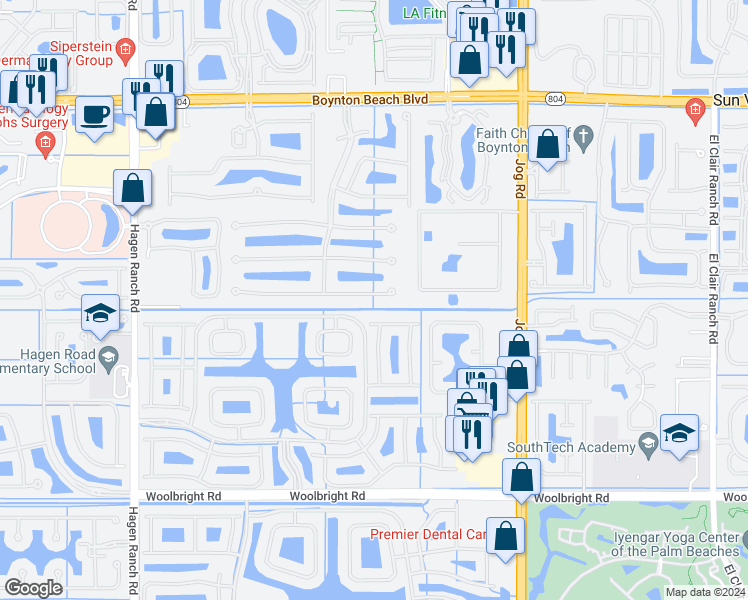 map of restaurants, bars, coffee shops, grocery stores, and more near 6859 Montrose Way in Boynton Beach