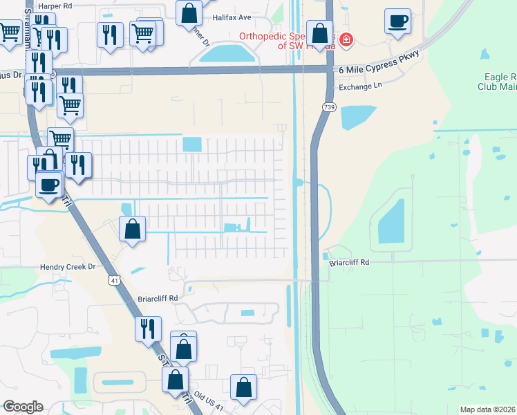 map of restaurants, bars, coffee shops, grocery stores, and more near 62 Verlo Court in Fort Myers