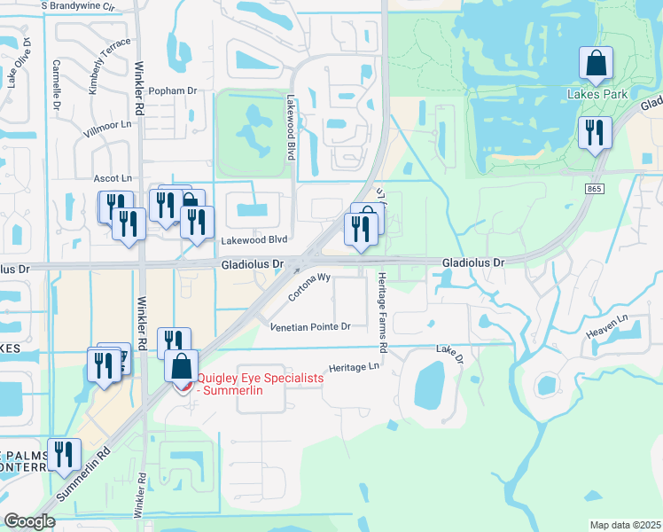 map of restaurants, bars, coffee shops, grocery stores, and more near 8201 Gladiolus Drive in Fort Myers