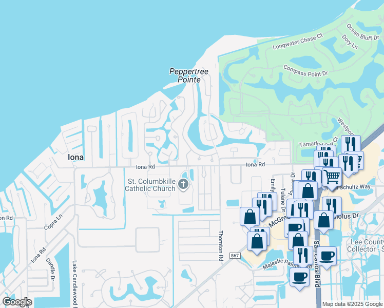 map of restaurants, bars, coffee shops, grocery stores, and more near 15236 Knots Landing in Fort Myers