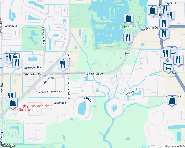 map of restaurants, bars, coffee shops, grocery stores, and more near 7785 Gladiolus Drive in Fort Myers