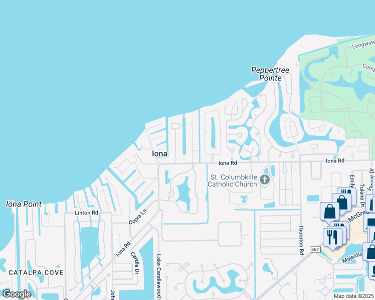 map of restaurants, bars, coffee shops, grocery stores, and more near 15158 Anchorage Way in Fort Myers
