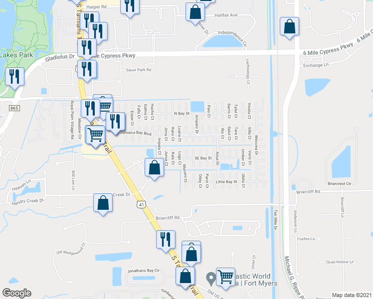 map of restaurants, bars, coffee shops, grocery stores, and more near 99 Mata Court in Fort Myers