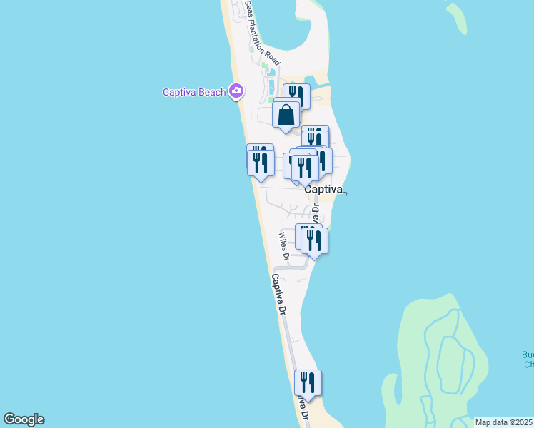 map of restaurants, bars, coffee shops, grocery stores, and more near 11580 Chapin Lane in Captiva