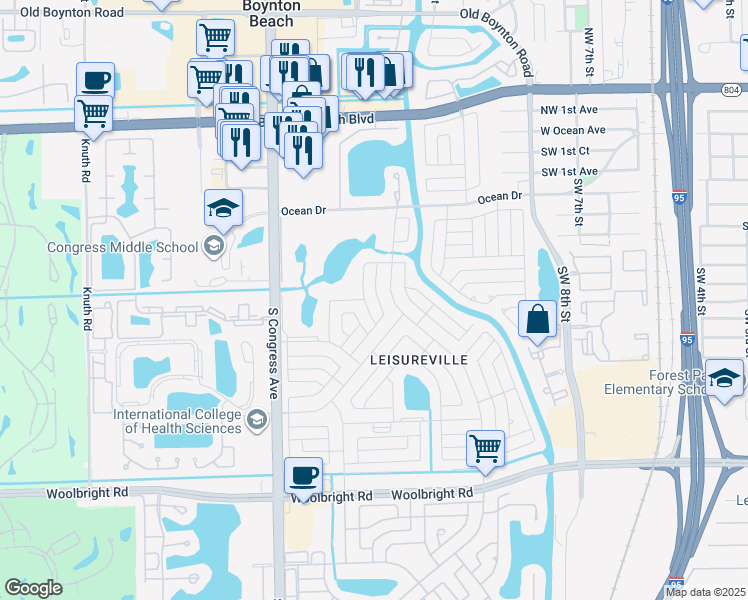 map of restaurants, bars, coffee shops, grocery stores, and more near 517 Southwest 19th Street in Boynton Beach
