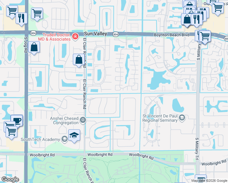 map of restaurants, bars, coffee shops, grocery stores, and more near 5664 Boynton Bay Circle in Boynton Beach