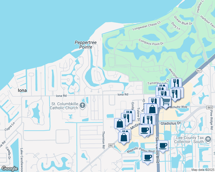 map of restaurants, bars, coffee shops, grocery stores, and more near 11931 Seabreeze Cove Lane in Fort Myers