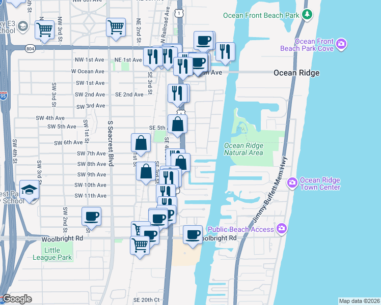 map of restaurants, bars, coffee shops, grocery stores, and more near 709 U.S. 1 in Boynton Beach