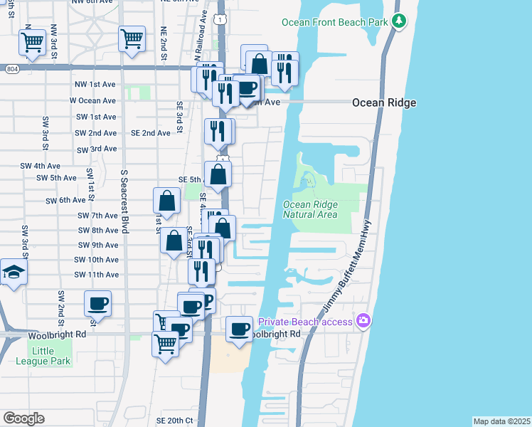 map of restaurants, bars, coffee shops, grocery stores, and more near 850 Horizon Street East in Boynton Beach
