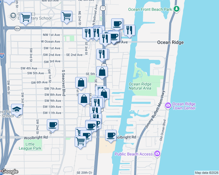 map of restaurants, bars, coffee shops, grocery stores, and more near 709 U.S. 1 in Boynton Beach