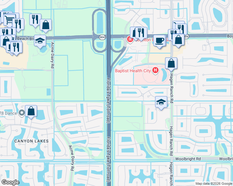 map of restaurants, bars, coffee shops, grocery stores, and more near 10441 Yarrow Drive in Boynton Beach