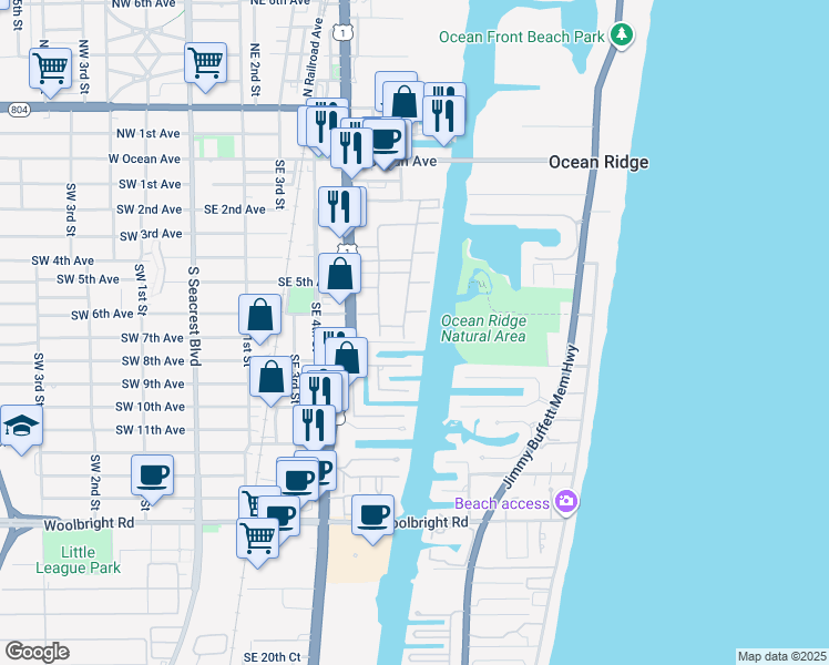 map of restaurants, bars, coffee shops, grocery stores, and more near 770 Horizon Street East in Boynton Beach