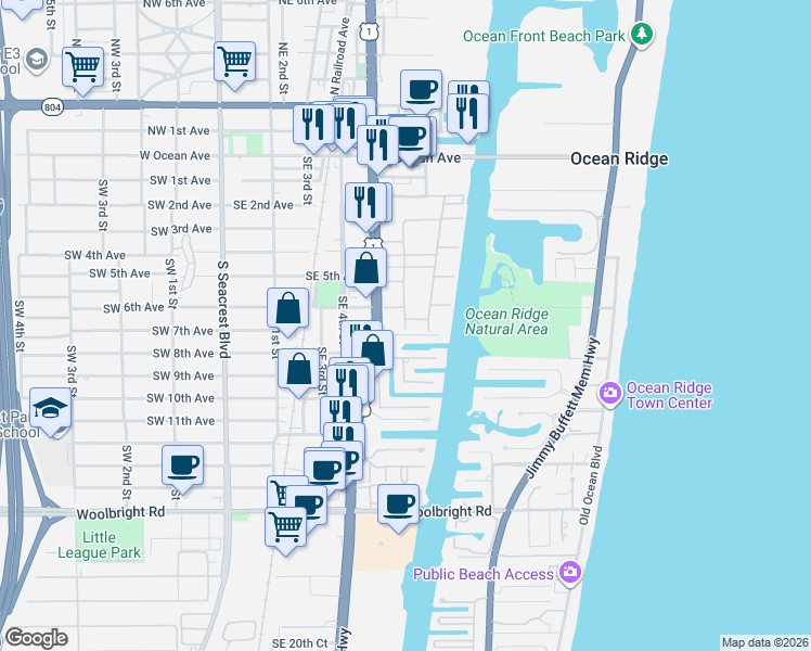 map of restaurants, bars, coffee shops, grocery stores, and more near 348 Horizon West in Boynton Beach