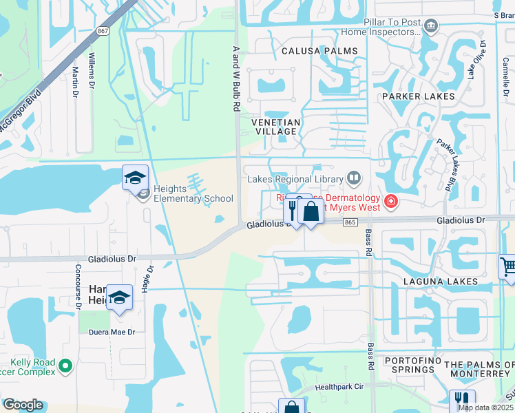 map of restaurants, bars, coffee shops, grocery stores, and more near 15040 Sandpiper Preserve Boulevard in Fort Myers