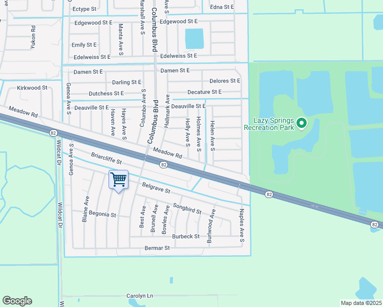 map of restaurants, bars, coffee shops, grocery stores, and more near 1157 Holly Avenue South in Lehigh Acres