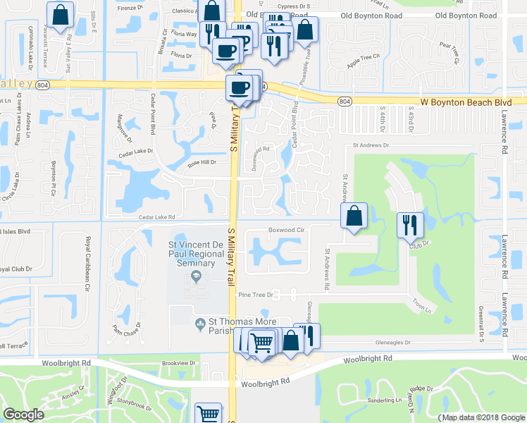 map of restaurants, bars, coffee shops, grocery stores, and more near 4865 Equestrian Road in Boynton Beach