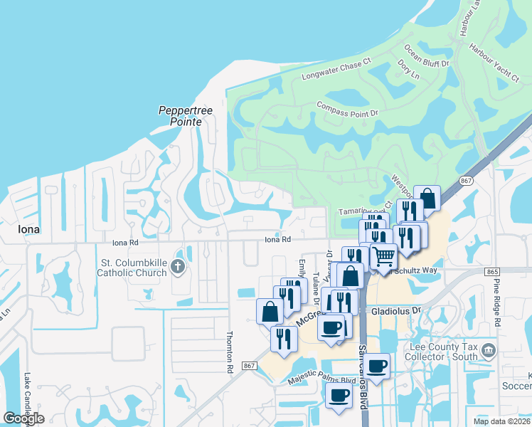 map of restaurants, bars, coffee shops, grocery stores, and more near 7081 Quail Run Court East in Fort Myers