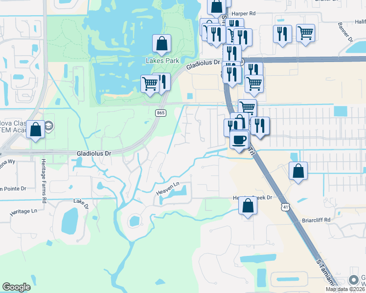 map of restaurants, bars, coffee shops, grocery stores, and more near 15177 Parkside Drive in Fort Myers