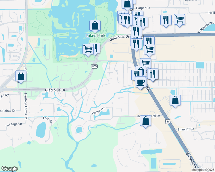 map of restaurants, bars, coffee shops, grocery stores, and more near 15205 Parkside Drive in Fort Myers