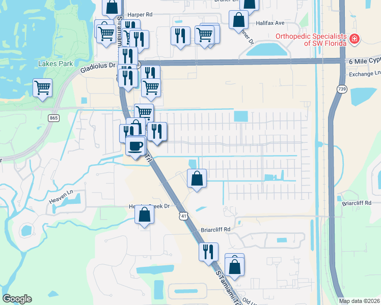 map of restaurants, bars, coffee shops, grocery stores, and more near 34 Galente Court in Fort Myers