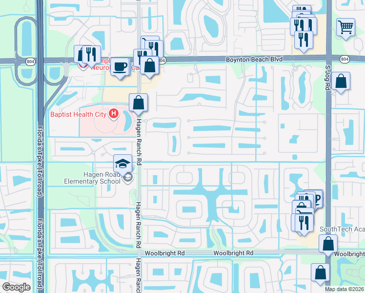 map of restaurants, bars, coffee shops, grocery stores, and more near 7297 Briella Drive in Boynton Beach