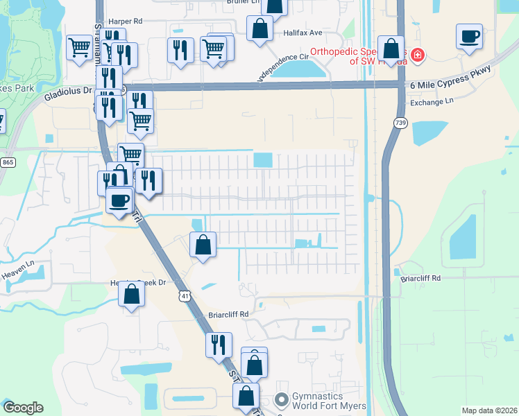 map of restaurants, bars, coffee shops, grocery stores, and more near 8 Nagua Court in Fort Myers