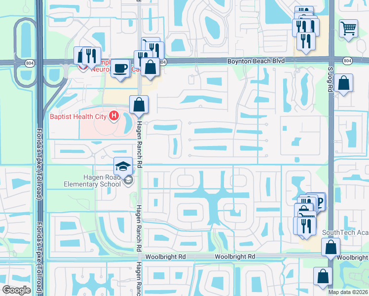 map of restaurants, bars, coffee shops, grocery stores, and more near 7297 Briella Drive in Boynton Beach