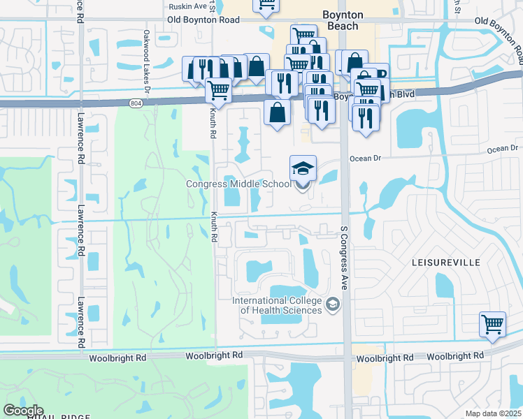 map of restaurants, bars, coffee shops, grocery stores, and more near 1751 Banyan Creek Court in Boynton Beach