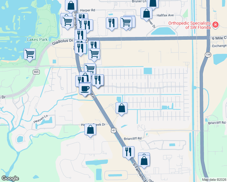 map of restaurants, bars, coffee shops, grocery stores, and more near 24-34 Galente Court in Fort Myers