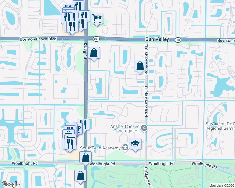 map of restaurants, bars, coffee shops, grocery stores, and more near 10330 Copper Lake Drive in Boynton Beach