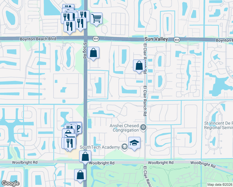 map of restaurants, bars, coffee shops, grocery stores, and more near 10330 Copper Lake Drive in Boynton Beach