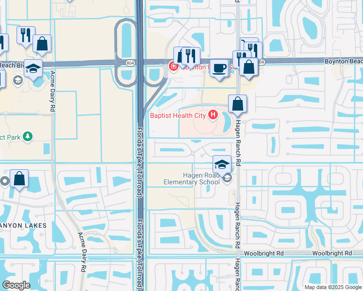 map of restaurants, bars, coffee shops, grocery stores, and more near 10221 White Water Lily Way in Boynton Beach
