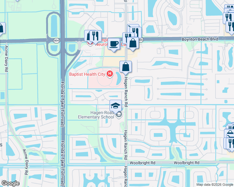 map of restaurants, bars, coffee shops, grocery stores, and more near 10400 Pearwood Place in Boynton Beach