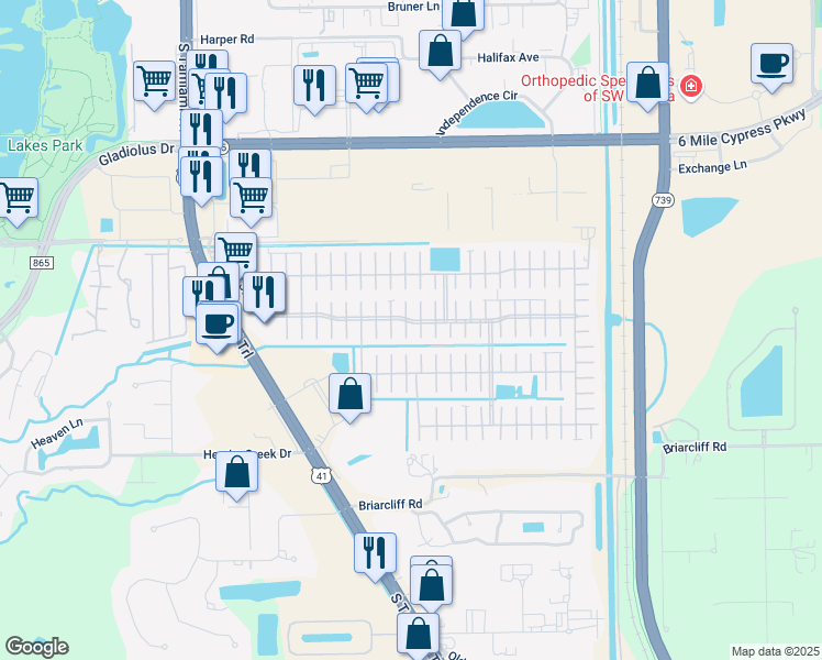 map of restaurants, bars, coffee shops, grocery stores, and more near 61 Luana Court in Fort Myers