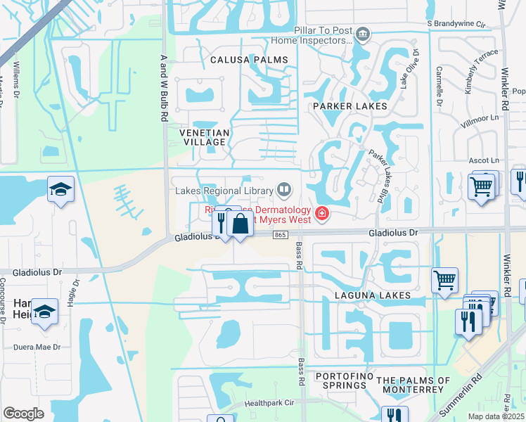 map of restaurants, bars, coffee shops, grocery stores, and more near 9627 Eaton Gardens Lane in Fort Myers
