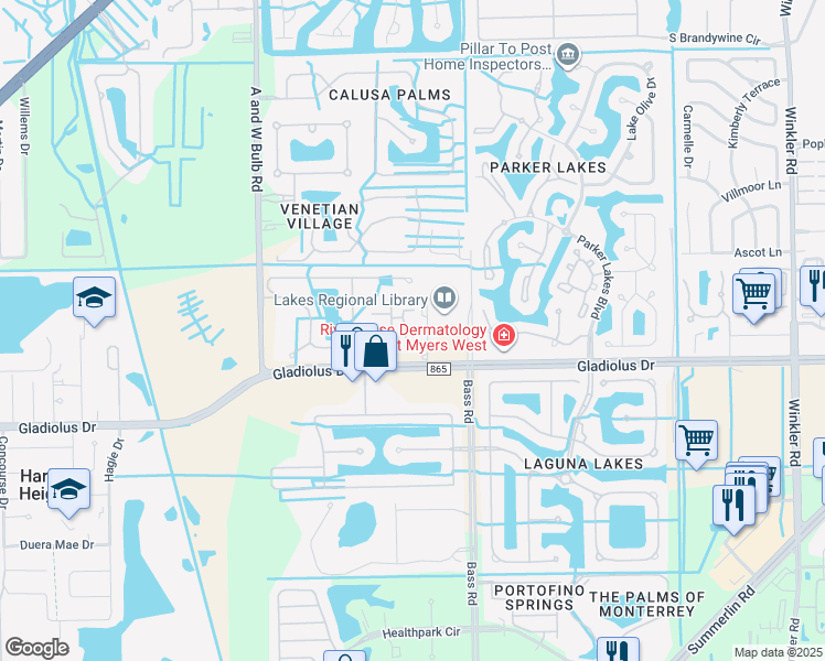 map of restaurants, bars, coffee shops, grocery stores, and more near 9627 Eaton Gardens Lane in Fort Myers