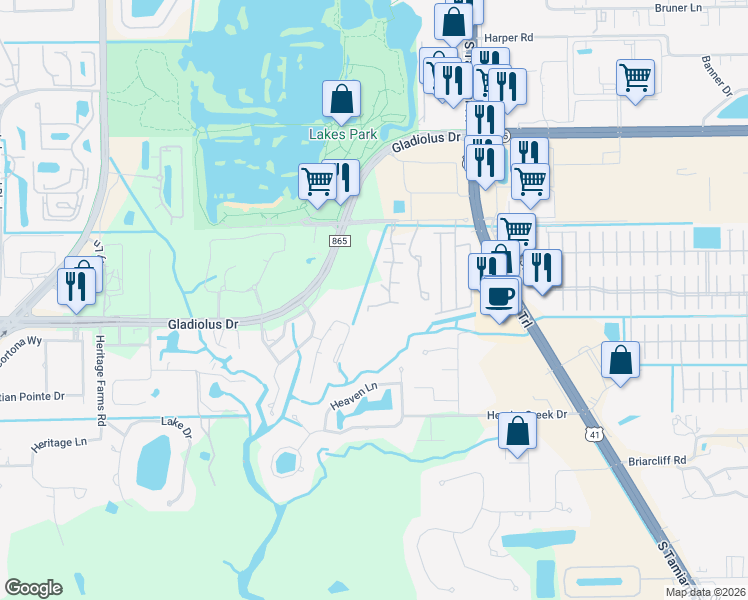 map of restaurants, bars, coffee shops, grocery stores, and more near 15184 Parkside Drive in Fort Myers