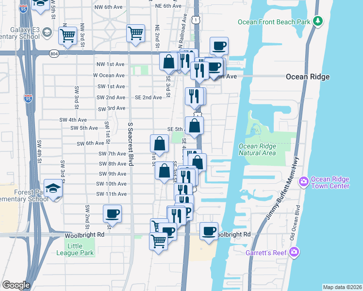 map of restaurants, bars, coffee shops, grocery stores, and more near 701 Southeast 4th Street in Boynton Beach