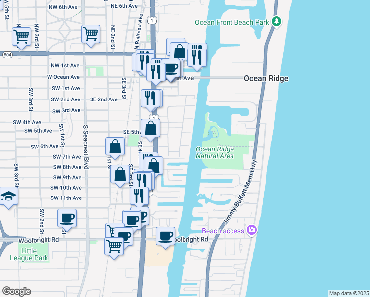 map of restaurants, bars, coffee shops, grocery stores, and more near 770 Horizon Street East in Boynton Beach