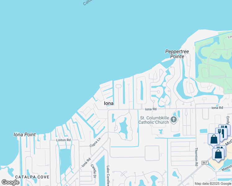 map of restaurants, bars, coffee shops, grocery stores, and more near 15110 Intracoastal Court in Fort Myers