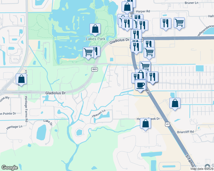 map of restaurants, bars, coffee shops, grocery stores, and more near 15205 Parkside Drive in Fort Myers