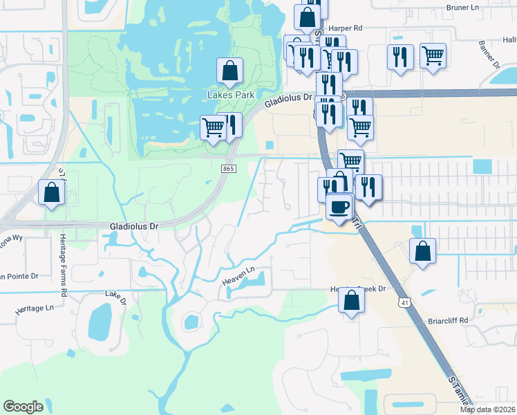 map of restaurants, bars, coffee shops, grocery stores, and more near 15205 Parkside Drive in Fort Myers